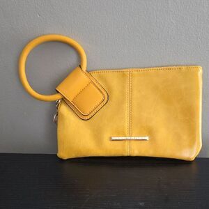 Yellow Leather Clutch with Ring Handle